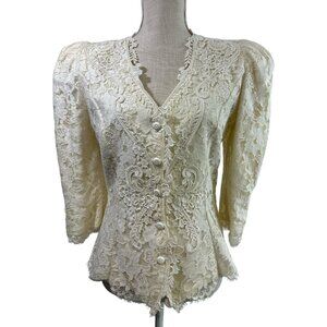Cachet by Bari Protas Vintage Lace Blouse Jacket Size S Romantic Victorian
